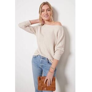 Evereve Brielle Slouchy Off Shoulder Knit Oatmeal Top NWT